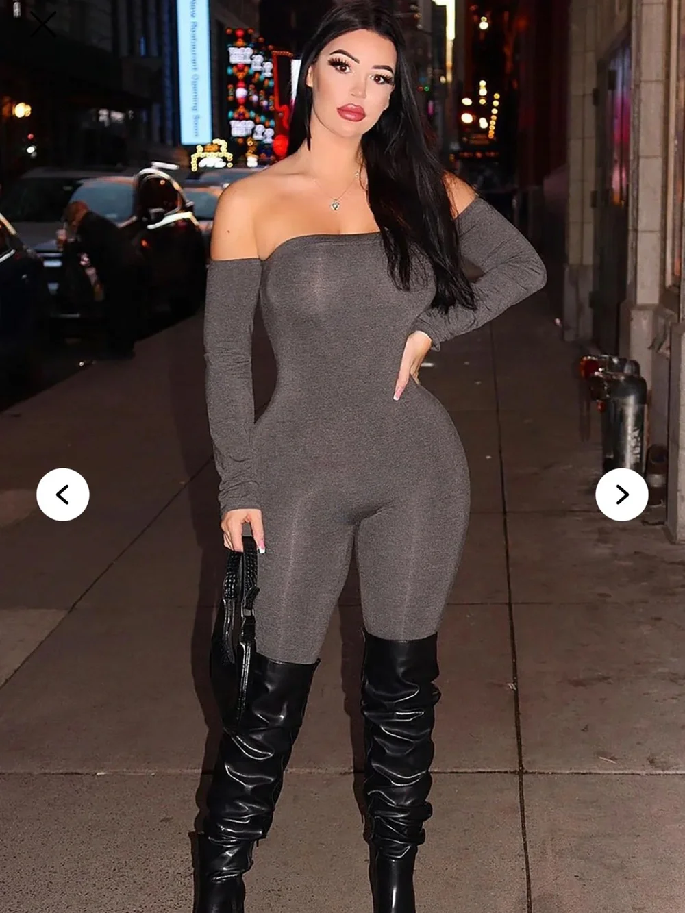 Fashion Nova Off-Shoulder Long Sleeve Jumpsuit in Charcoal Gray - NWT